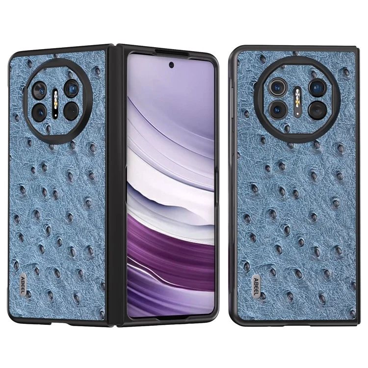 ABEEL For Huawei Mate X5 Case Genuine Cow Leather+TPU+PC Ostrich Texture Folding Phone Cover - Blue