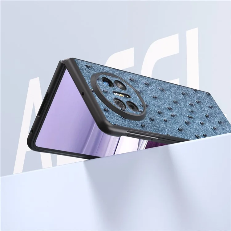 ABEEL For Huawei Mate X5 Case Genuine Cow Leather+TPU+PC Ostrich Texture Folding Phone Cover - Blue