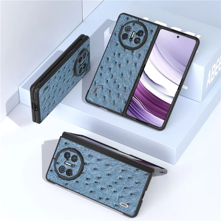 ABEEL For Huawei Mate X5 Case Genuine Cow Leather+TPU+PC Ostrich Texture Folding Phone Cover - Blue