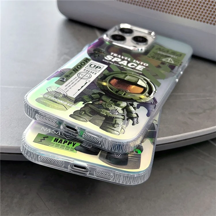 PC + TPU Funda para iPhone 15 Pro Max Case Shell Fluorescent Laser Astronaut Pattern - SPACE