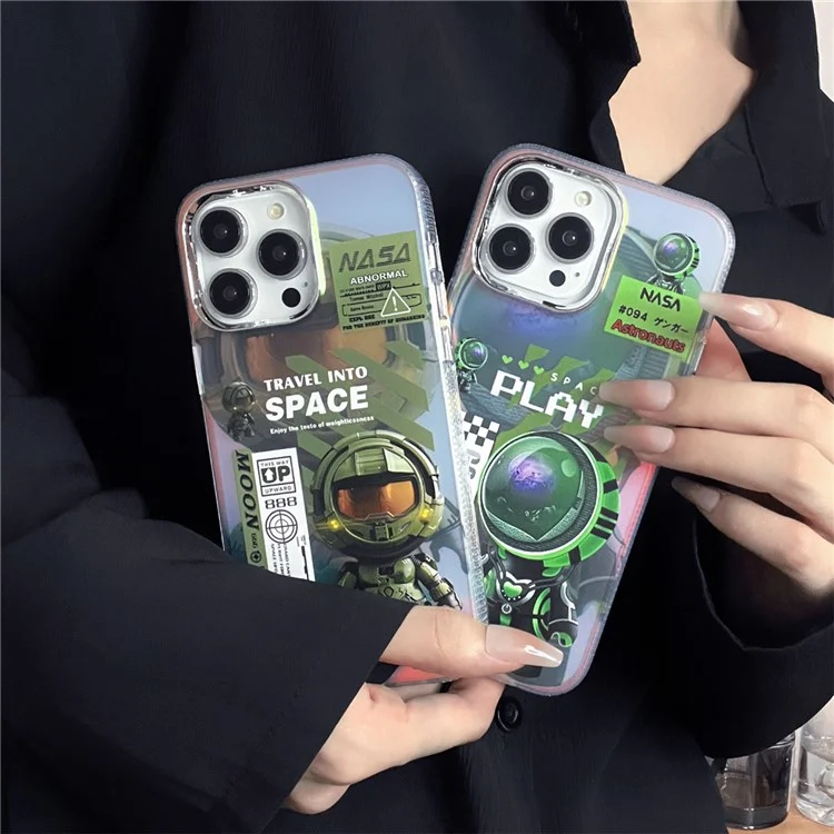 PC + TPU Funda para iPhone 15 Pro Max Case Shell Fluorescent Laser Astronaut Pattern - SPACE