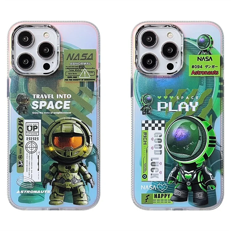 PC + TPU Funda para iPhone 15 Pro Max Case Shell Fluorescent Laser Astronaut Pattern - SPACE