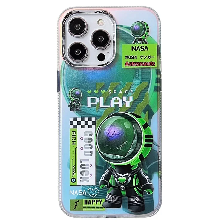 Per iPhone 15 Pro Case PC + TPU Cover Shell Fluorescenza Laser Pattern Astronauta Copertina del telefono cellulare - PLAY