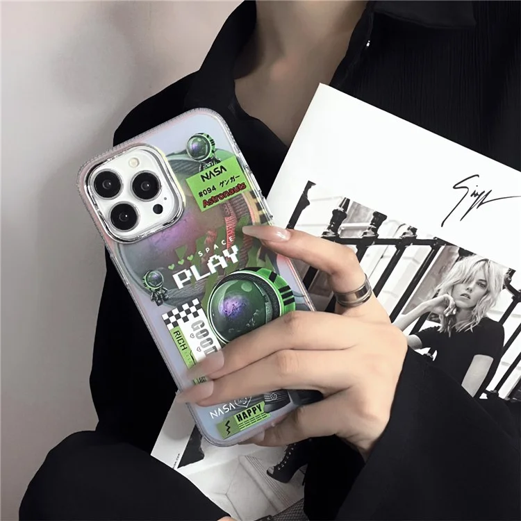 Per iPhone 15 Pro Case PC + TPU Cover Shell Fluorescenza Laser Pattern Astronauta Copertina del telefono cellulare - PLAY