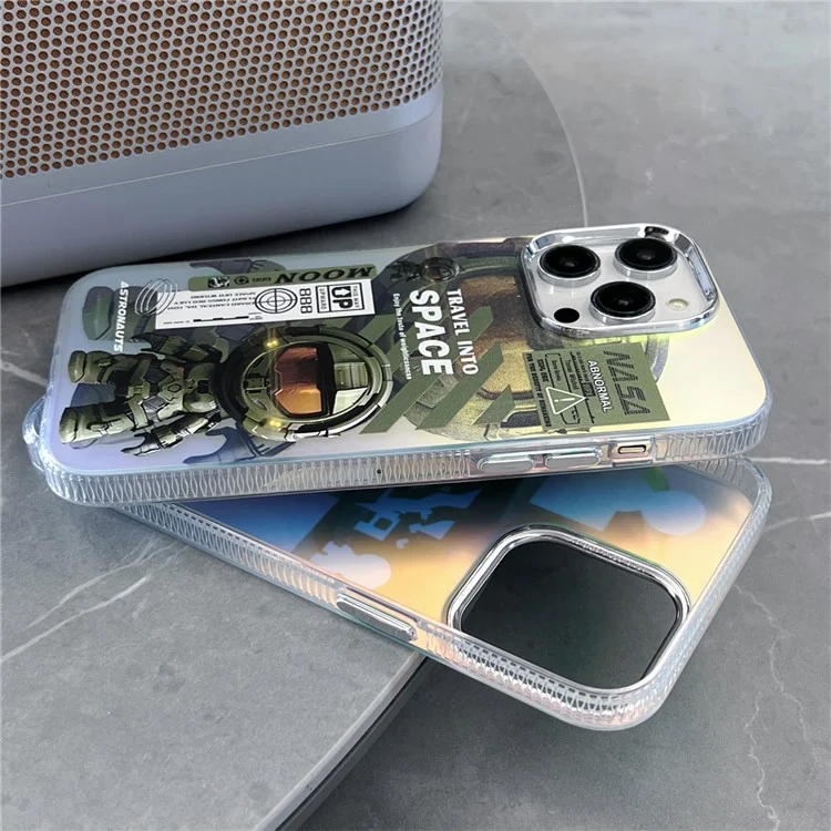 Per iPhone 15 Pro Case PC + TPU Cover Shell Fluorescenza Laser Pattern Astronauta Copertina del telefono cellulare - PLAY
