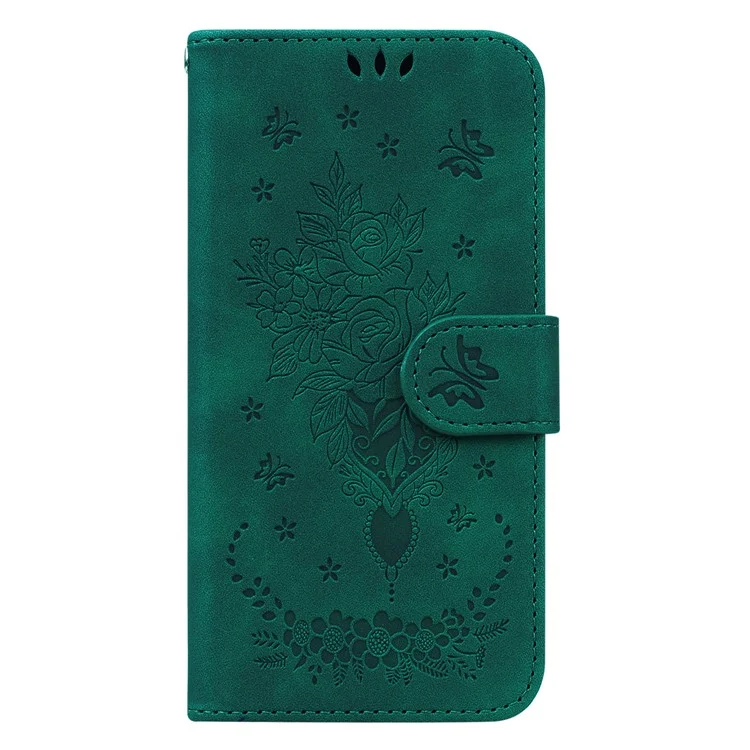 Para Samsung Galaxy M34 5G / F34 5G Rose Butterfly Imprint Phone Case Leather Wallet Stand Cover - Verde