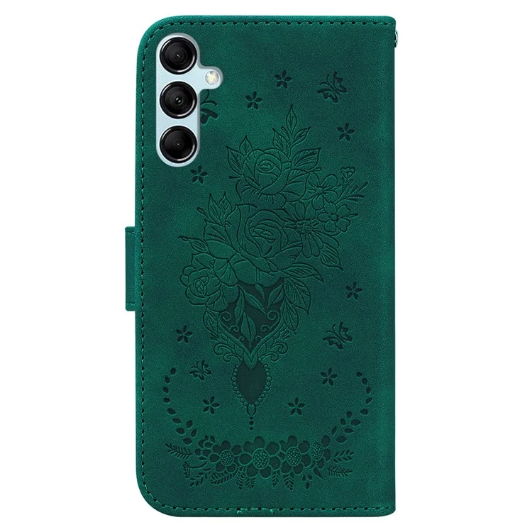 Para Samsung Galaxy M34 5G / F34 5G Rose Butterfly Imprint Phone Case Leather Wallet Stand Cover - Verde