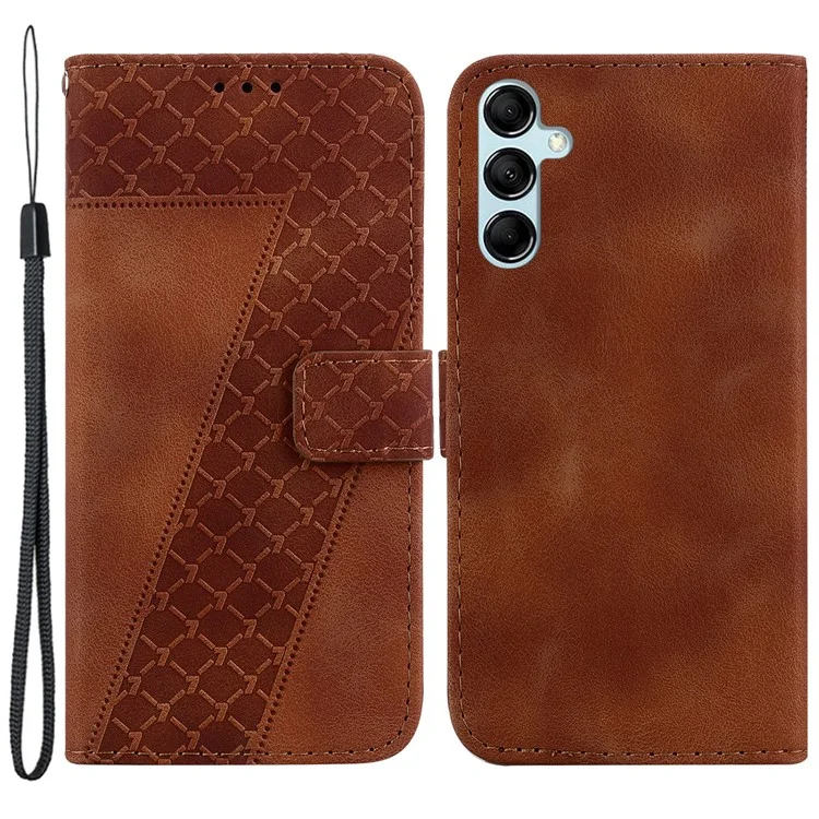 Für Samsung Galaxy M34 5G / F34 5G Telefon Ledertasche 7-Form geprägt Brieftasche Ständer Abdeckung - Braun