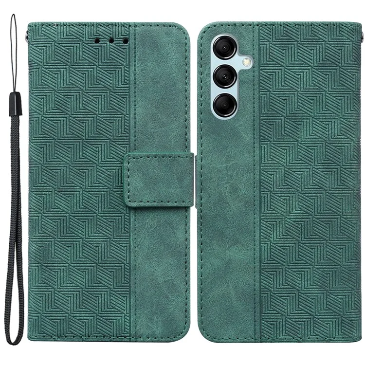 Handyhülle für Samsung Galaxy M34 5G / F34 5G, Wallet-Stand PU-Leder Geometrie bedruckter Hülle - Grün