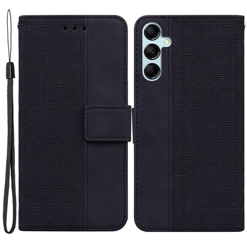 Phone Cover for Samsung Galaxy M34 5G / F34 5G , Wallet Stand PU Leather Geometry Imprinted Case - Black