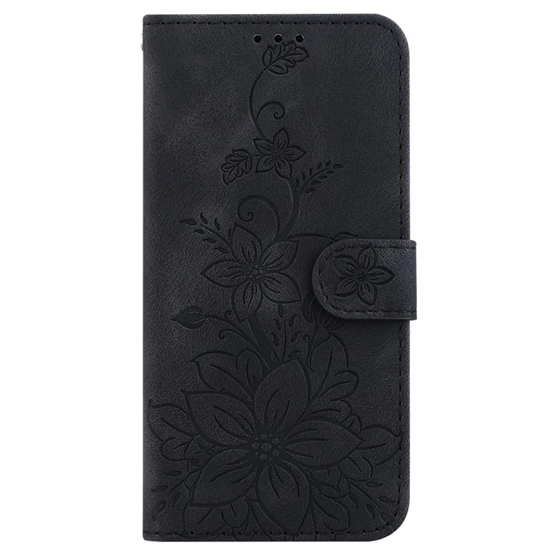 For Realme 11x 5G / 11 5G (Global) Wallet Case Imprinted Lily Flower PU Leather Phone Stand Cover - Black