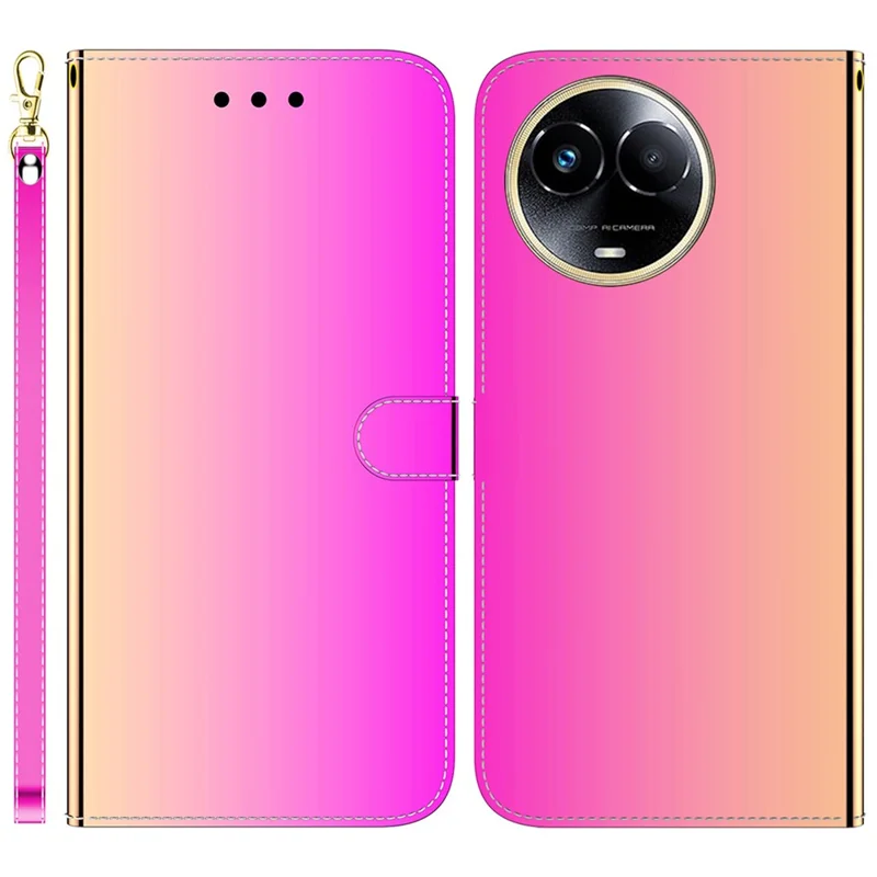 Leather Wallet Cover for Realme 11x 5G / 11 5G (Global) , Shockproof Mirror-Like Surface Mobile Phone Stand Case - Rose