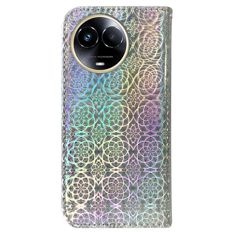 Für Realme 11x 5G / 11 5G (Global) Wallet Case Funkelndes Blumenmuster Handyhülle PU-Leder Ständer Cover - Grau