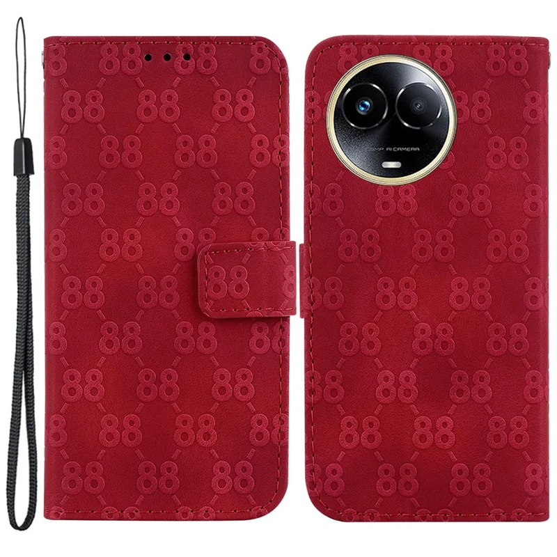 Dubbele 8-vormige imprimé hoes voor Realme 11x 5G / 11 5G (Globaal) Lederen portemonnee standaard mobiele telefoonhoes - Rood