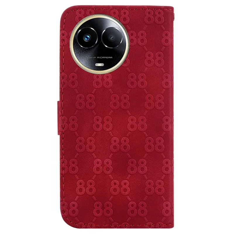 Dubbele 8-vormige imprimé hoes voor Realme 11x 5G / 11 5G (Globaal) Lederen portemonnee standaard mobiele telefoonhoes - Rood