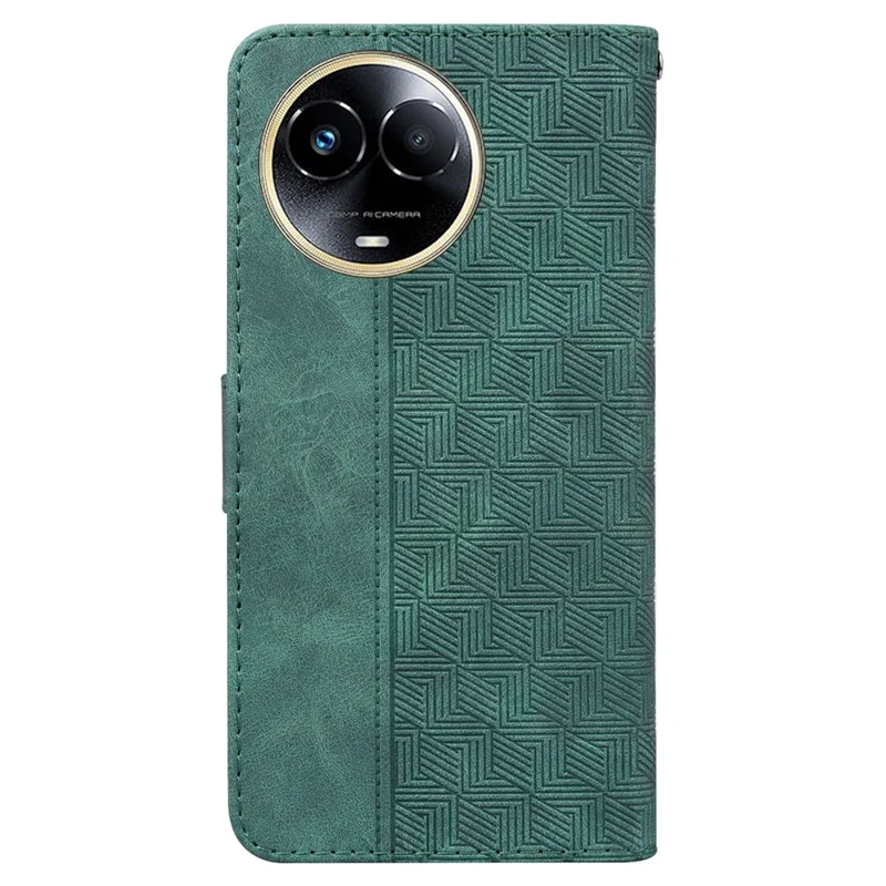 Geometry Imprinted Phone Case for Realme 11x 5G / 11 5G (Global) , Wallet PU Leather Stand Phone Cover - Green