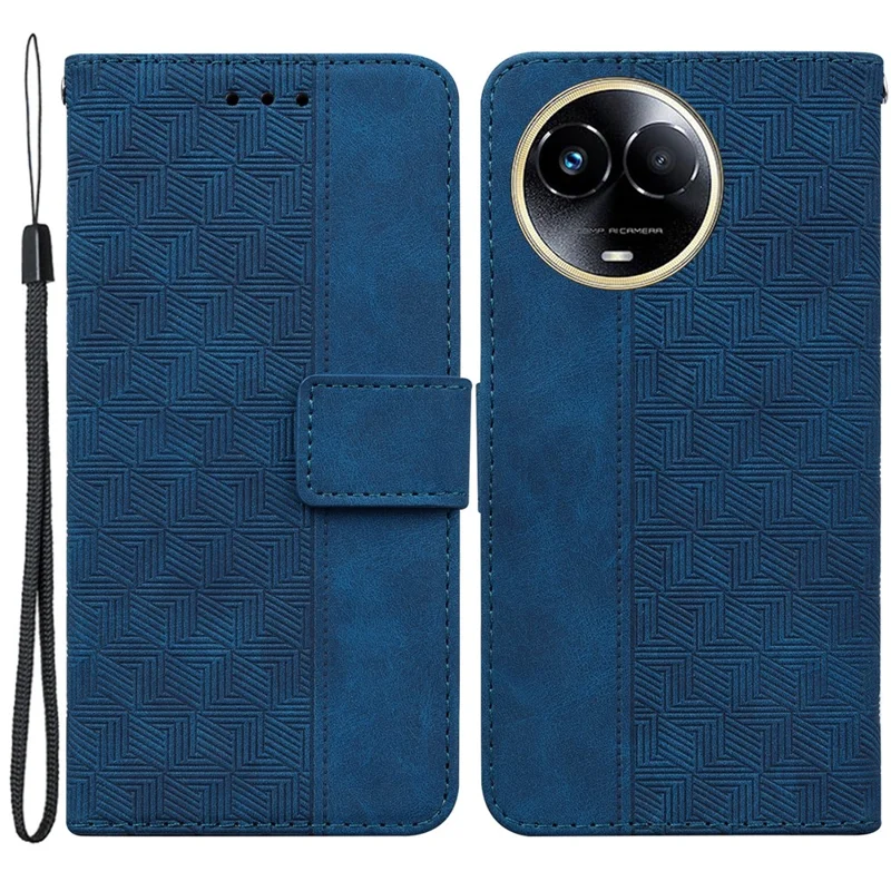 Geometry Imprinted Phone Case for Realme 11x 5G / 11 5G (Global) , Wallet PU Leather Stand Phone Cover - Blue