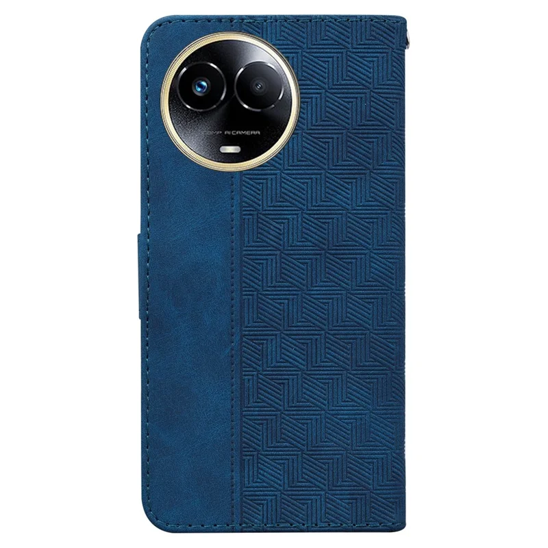Geometry Imprinted Phone Case for Realme 11x 5G / 11 5G (Global) , Wallet PU Leather Stand Phone Cover - Blue