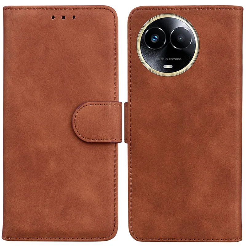 Für Realme 11x 5G / 11 5G (Global) PU-Leder-Geldbörse Stand Case Einfarbig Anti-Fall Handyhülle - Braun