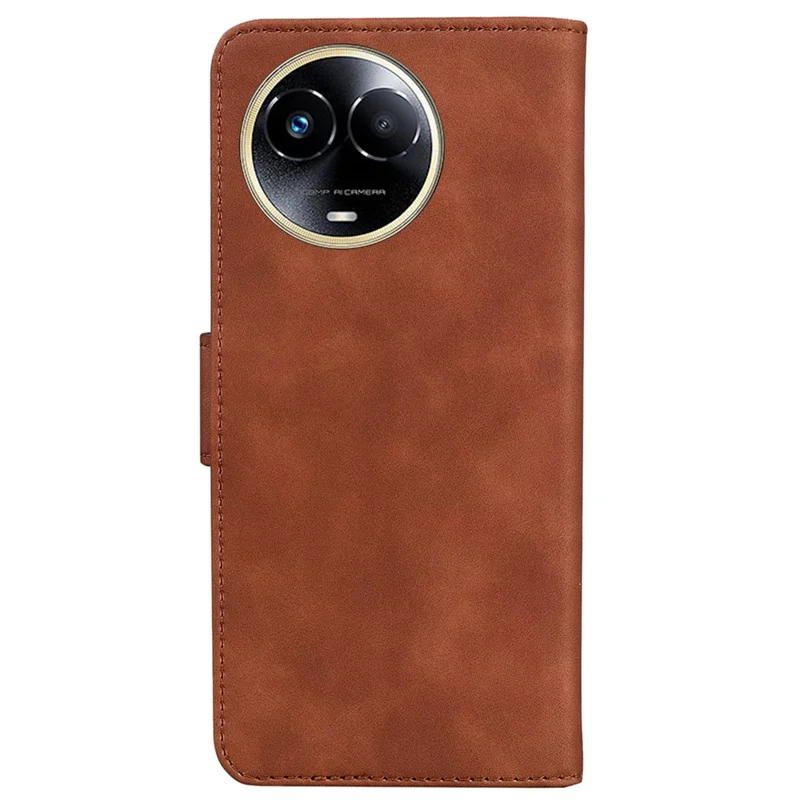Für Realme 11x 5G / 11 5G (Global) PU-Leder-Geldbörse Stand Case Einfarbig Anti-Fall Handyhülle - Braun