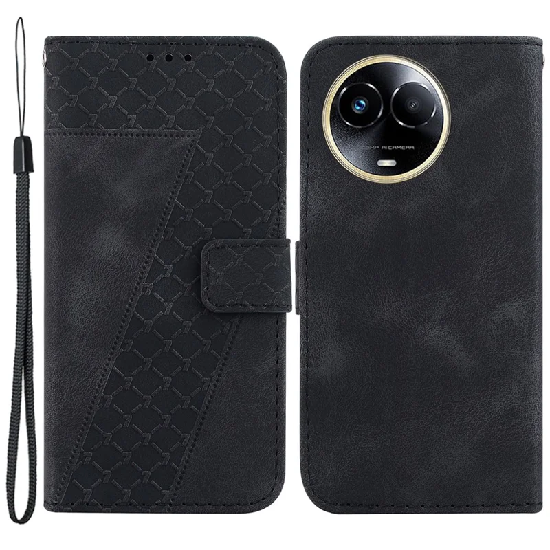 PU Leather Phone Case for Realme 11x 5G / 11 5G (Global) , 7-Shape Imprinted Wallet Stand Phone Cover - Black