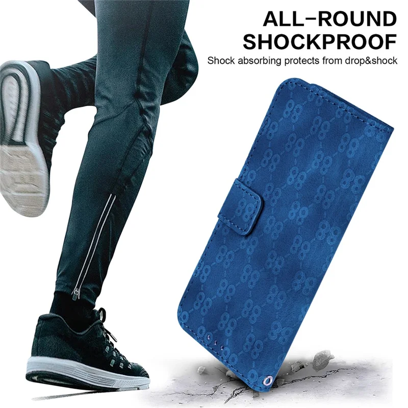 For Motorola Moto G14 4G Leather Wallet Stand Case Double 8-Shape Imprint Anti-shock Phone Cover - Dark Blue