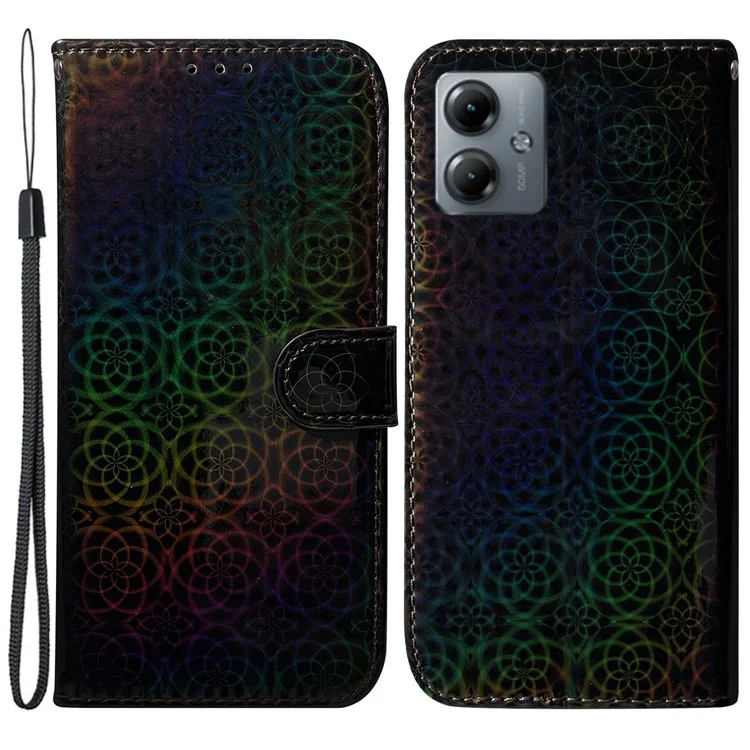 Für Motorola Moto G14 4G Handy Hülle Funkelnde Blumenmuster PU-Leder Ständer Cover Geldbörse - Schwarz