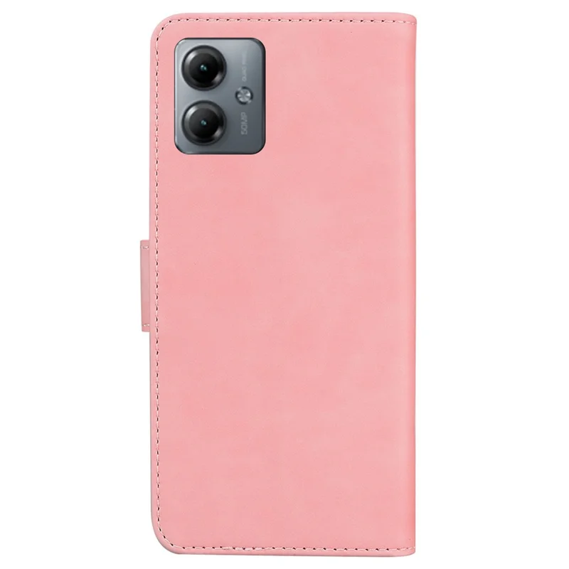 Solid Color Leather Cover for Motorola Moto G14 4G Shockproof Wallet Stand Phone Case - Pink