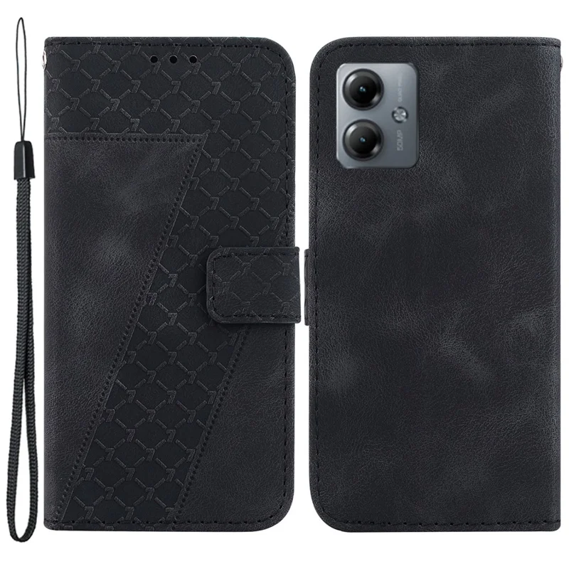 Para Motorola Moto G14 4G 7-Shape Imprinted Phone Case Wallet Stand PU Leather Phone Cover - Preto