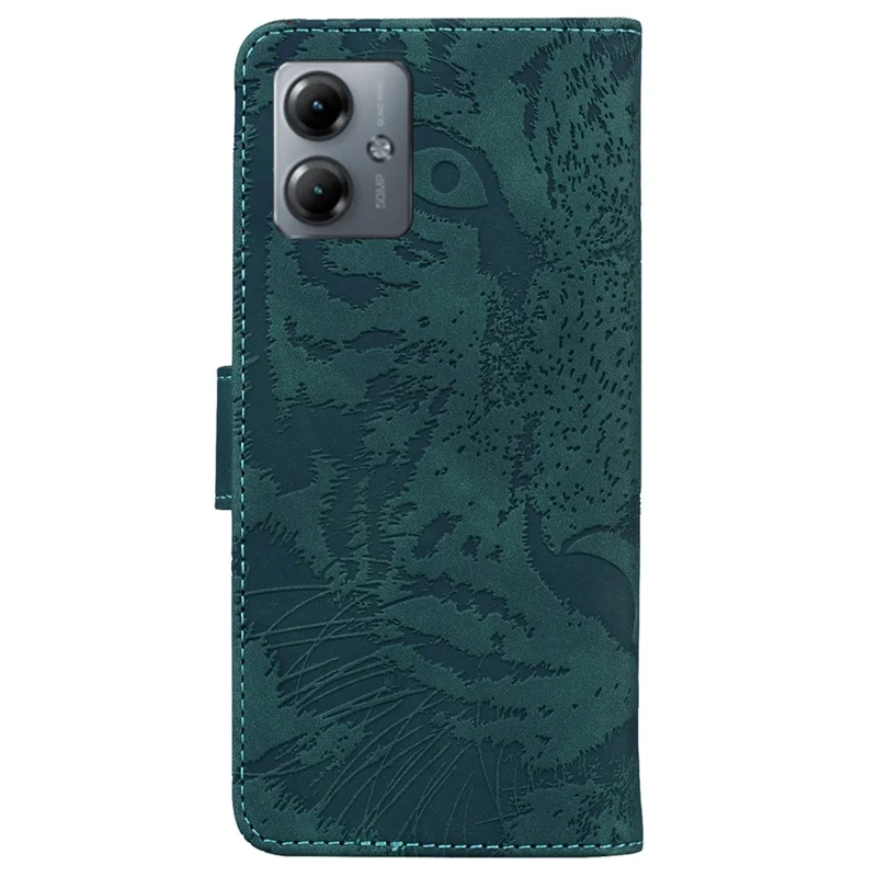 Per Motorola Moto G14 4G Custodia in pelle PU Caso Telefono Tiger Stampata Wallet Stand Anti-fall Cover - Verde
