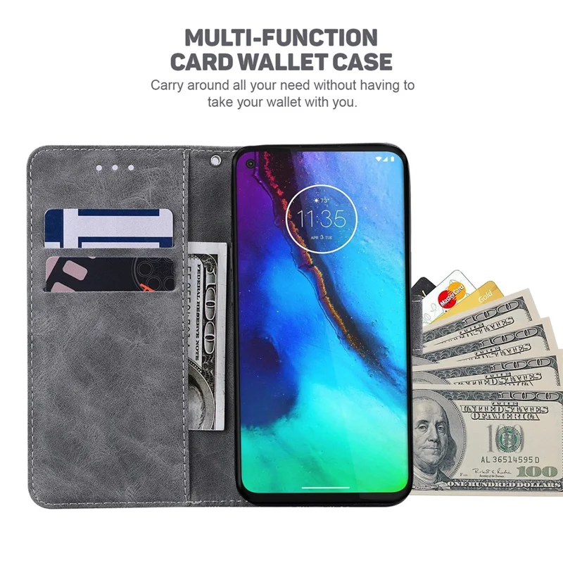 PU Leather Case for Motorola Moto G14 4G , Stand Phone Wallet Cover with Geometry Imprinted - Grey
