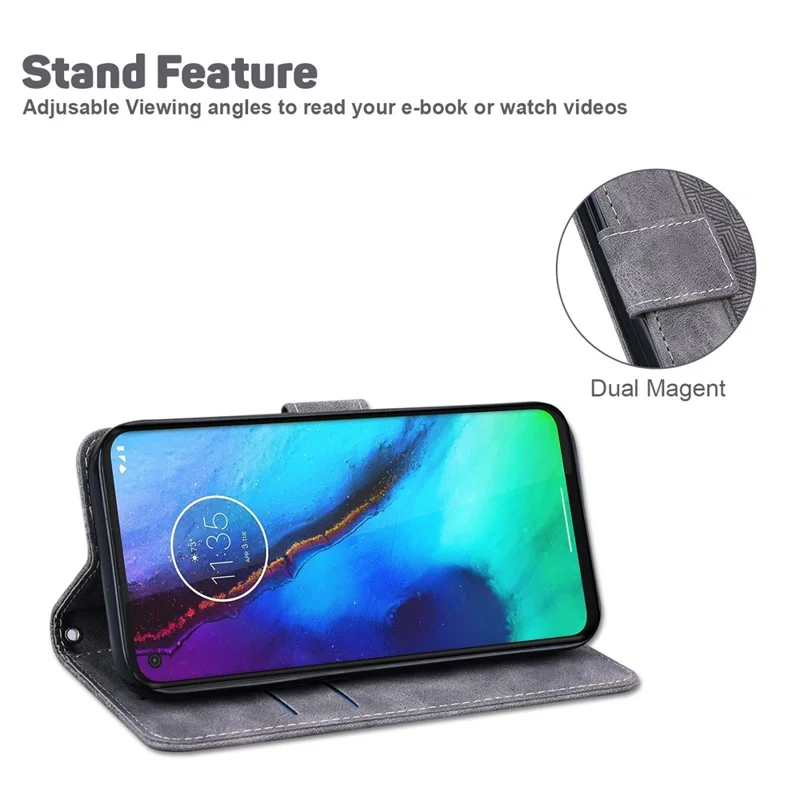 PU Leather Case for Motorola Moto G14 4G , Stand Phone Wallet Cover with Geometry Imprinted - Grey