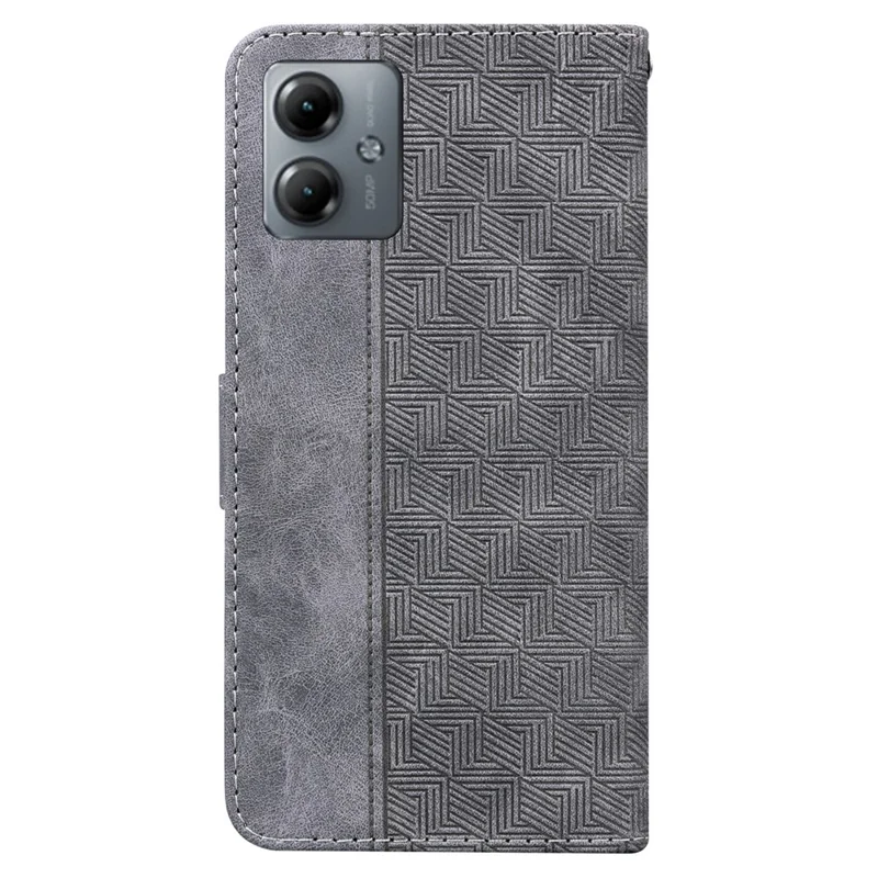 PU Leather Case for Motorola Moto G14 4G , Stand Phone Wallet Cover with Geometry Imprinted - Grey