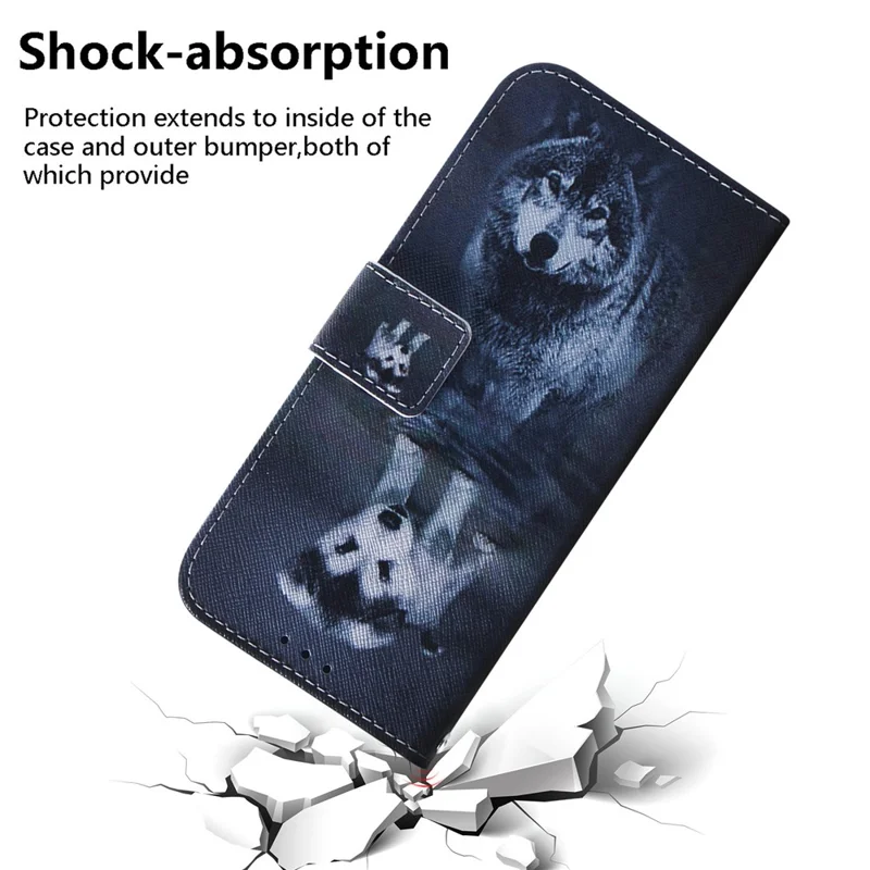For Motorola Moto G14 4G Pattern Printing Leather Cover Stand Wallet Phone Case - Dog and Wolf