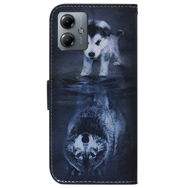 For Motorola Moto G14 4G Pattern Printing Leather Cover Stand Wallet Phone Case - Dog and Wolf