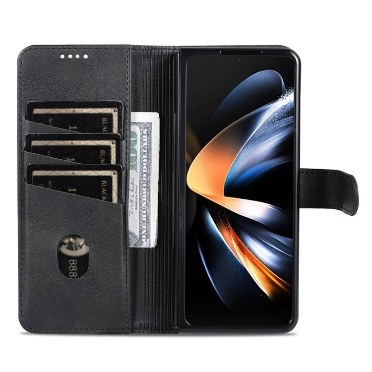 AZNS For Samsung Galaxy Z Fold4 5G Case PU Leather + PC Anti-scratch Wallet Phone Cover - Negro