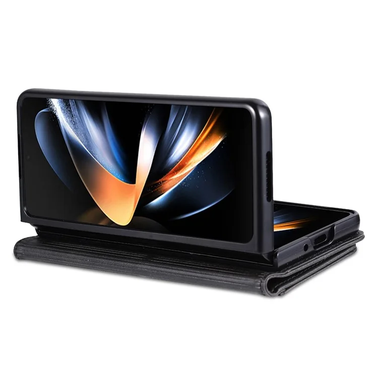 AZNS For Samsung Galaxy Z Fold4 5G Case PU Leather + PC Anti-scratch Wallet Phone Cover - Negro