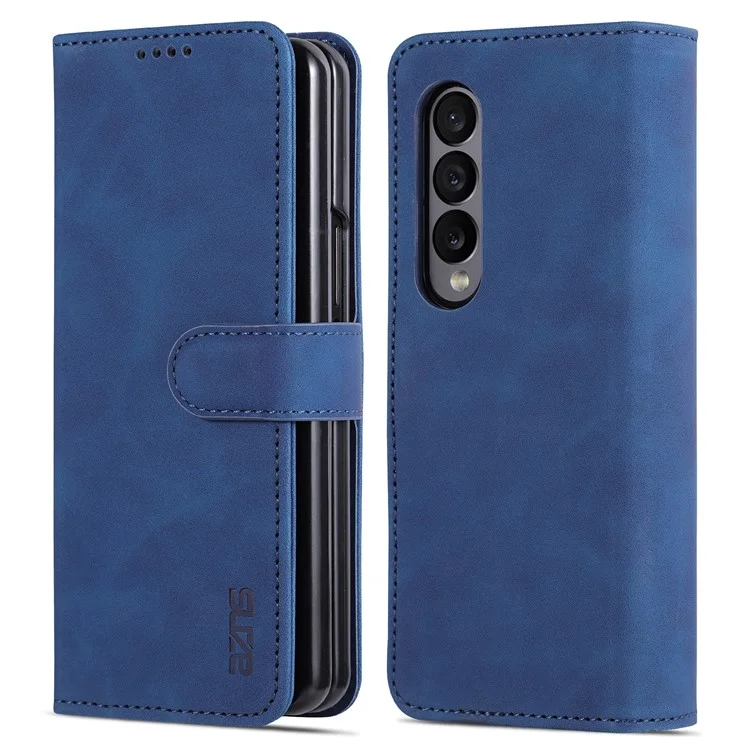 AZNS Pour Samsung Galaxy Z Fold4 5G Étui en Cuir PU + PC Anti-rayures Portefeuille Housse de Téléphone - Bleu