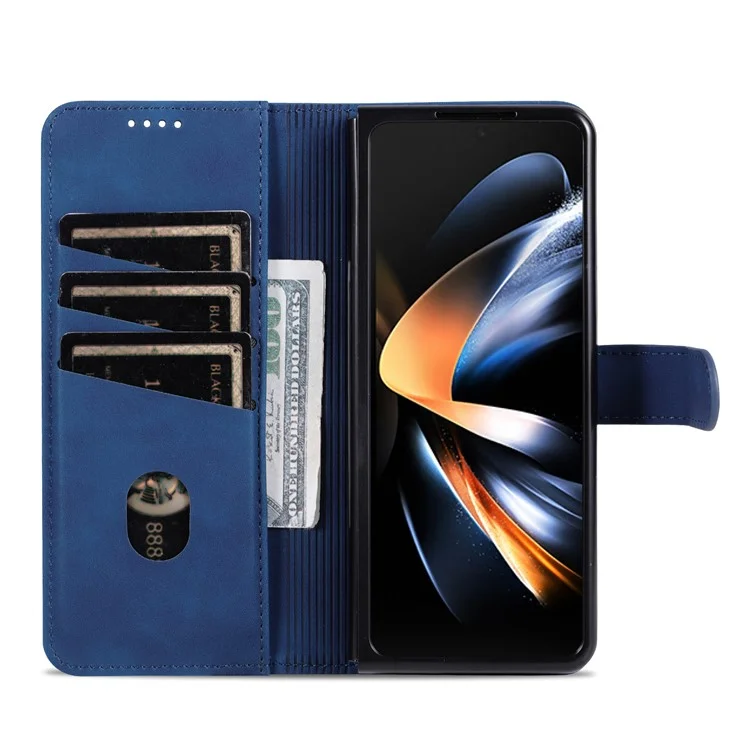 AZNS Pour Samsung Galaxy Z Fold4 5G Étui en Cuir PU + PC Anti-rayures Portefeuille Housse de Téléphone - Bleu