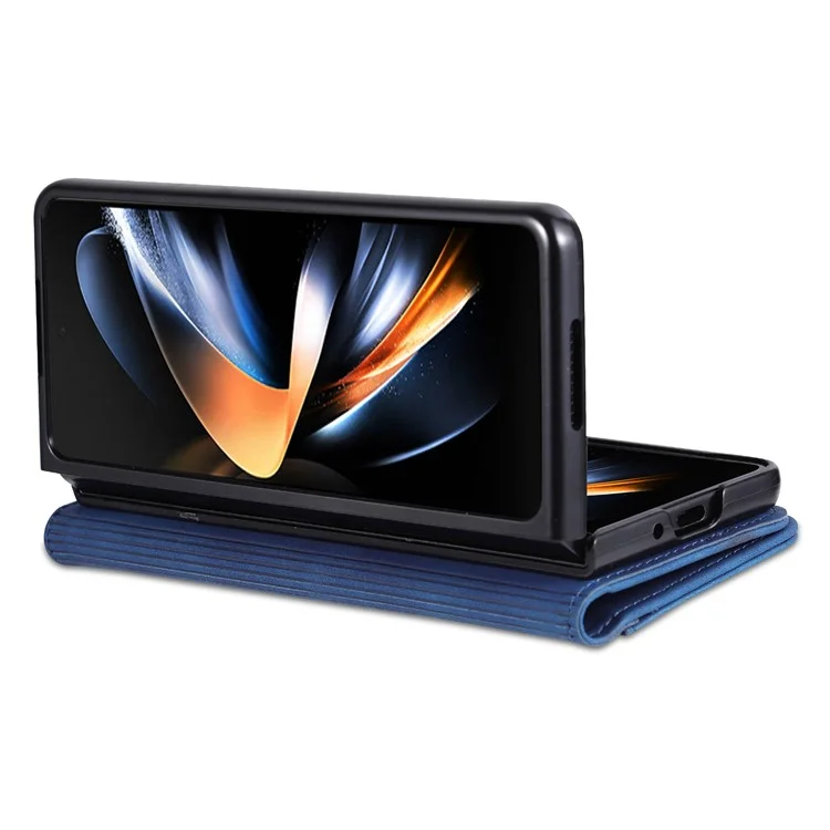 AZNS Pour Samsung Galaxy Z Fold4 5G Étui en Cuir PU + PC Anti-rayures Portefeuille Housse de Téléphone - Bleu