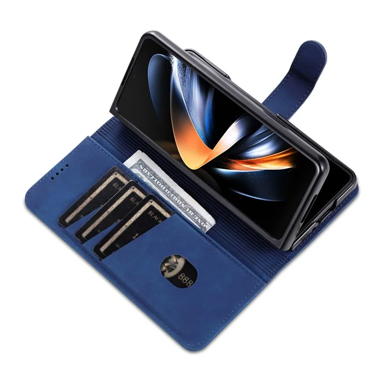 AZNS Pour Samsung Galaxy Z Fold4 5G Étui en Cuir PU + PC Anti-rayures Portefeuille Housse de Téléphone - Bleu