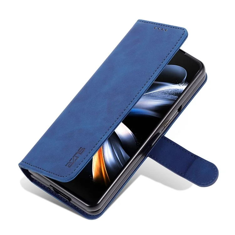 AZNS Pour Samsung Galaxy Z Fold4 5G Étui en Cuir PU + PC Anti-rayures Portefeuille Housse de Téléphone - Bleu
