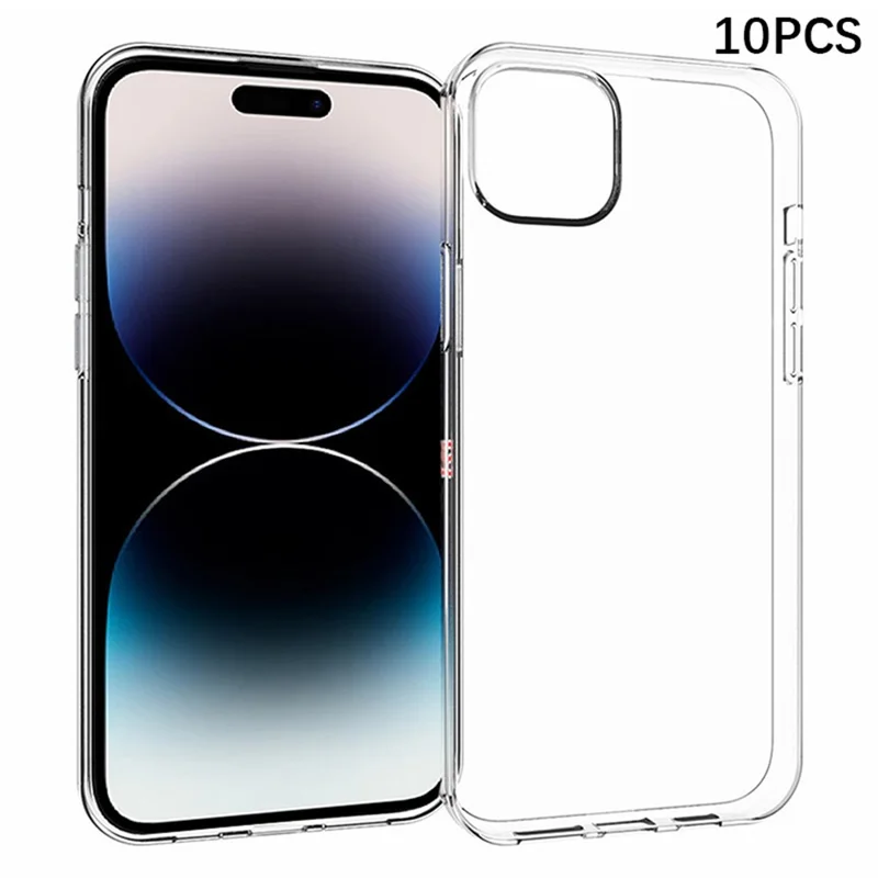 10 pezzi / confezione Custodia in TPU trasparente per iPhone 15 Plus, cover per telefono con texture senza filigrana interna