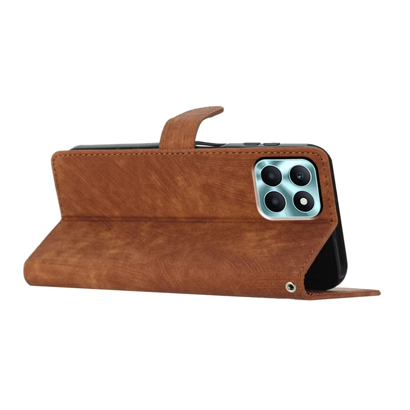 For Honor X6a 4G Case Skin-touch Leather Cover Wallet Stand Solid Color Phone Shell - Brown