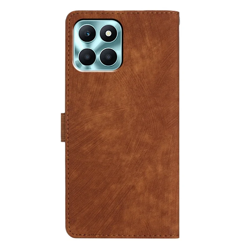 For Honor X6a 4G Case Skin-touch Leather Cover Wallet Stand Solid Color Phone Shell - Brown