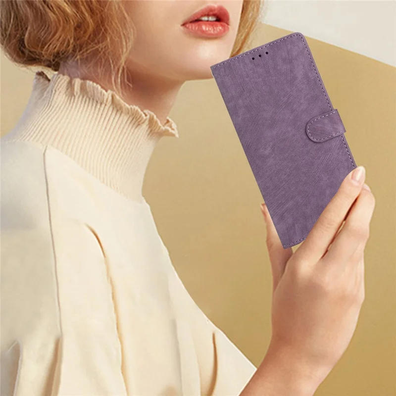 For Oppo A38 4G Case Skin-touch Leather Wallet Cover Solid Color Phone Shell - Purple
