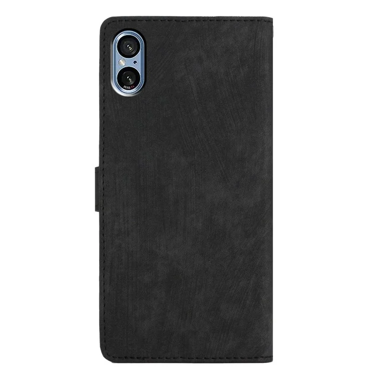Para Sony Xperia 5 V Funda Sólida Color Piel-toque Cubierta de Teléfono Soporte - Negro