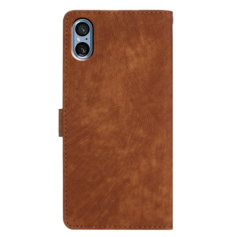 For Sony Xperia 5 V Case Solid Color Skin-touch Leather Cover Phone Stand Shell - Brown