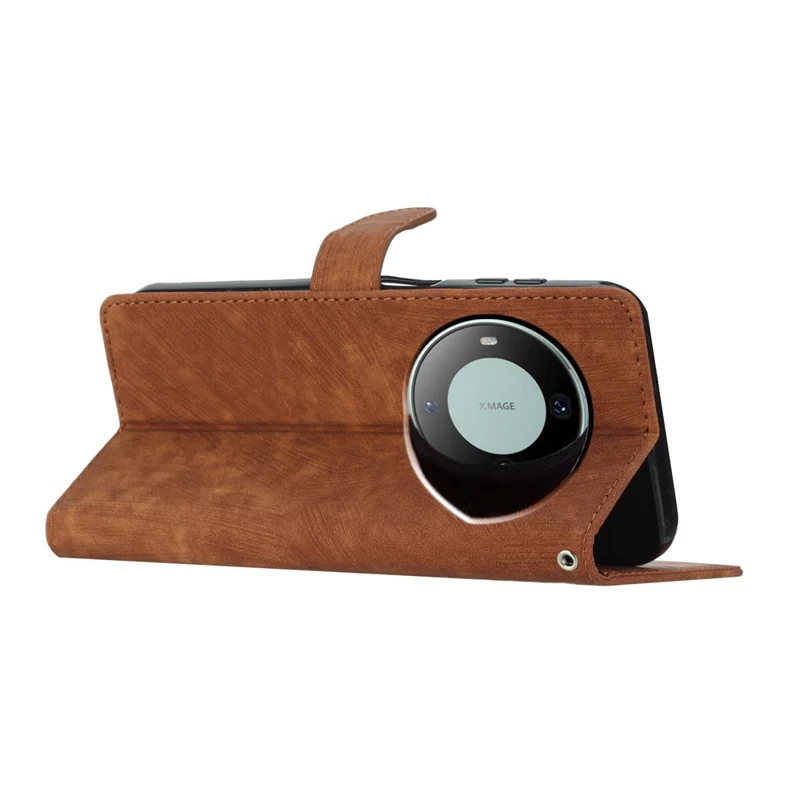 For Huawei Mate 60 Case Folio Flip Solid Color Skin-touch Phone Stand Leather Cover - Brown