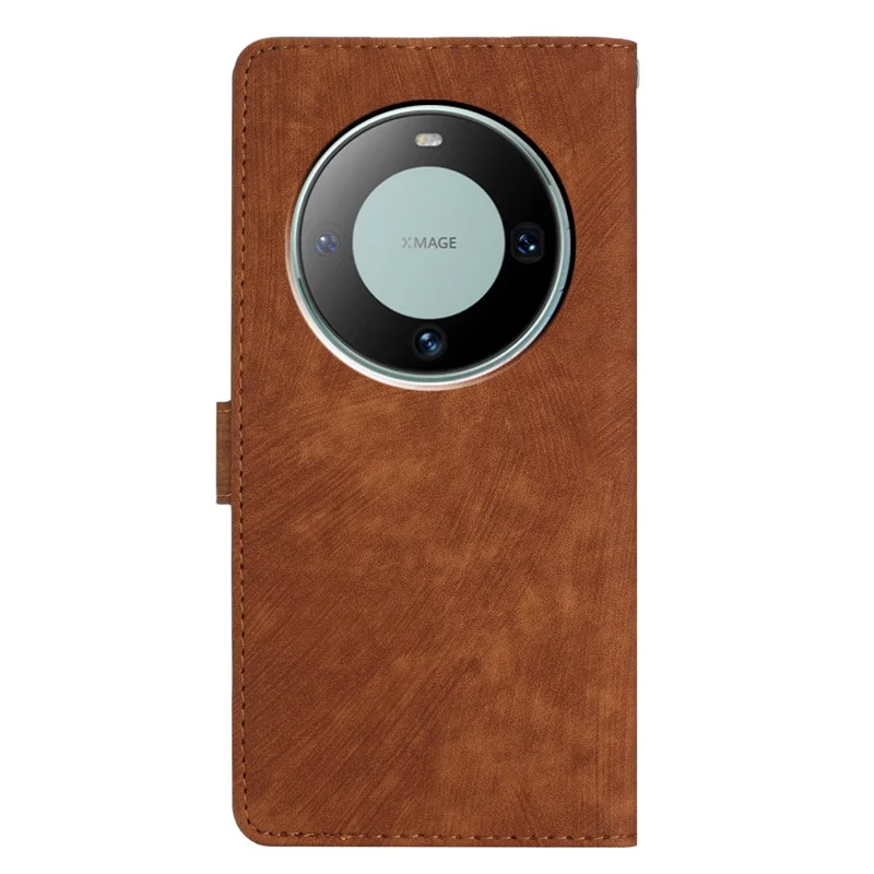 For Huawei Mate 60 Case Folio Flip Solid Color Skin-touch Phone Stand Leather Cover - Brown